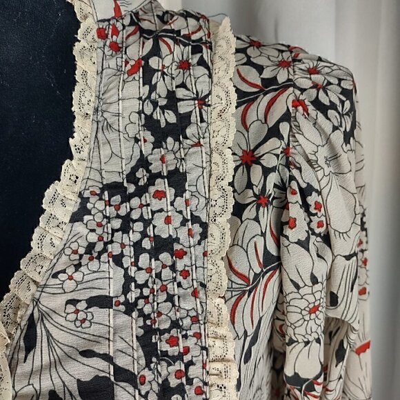 213 by Michelle Kim Multicolor Long Lace Sleeve Victorian Inspired Blouse Sz S - Picture 4 of 15
